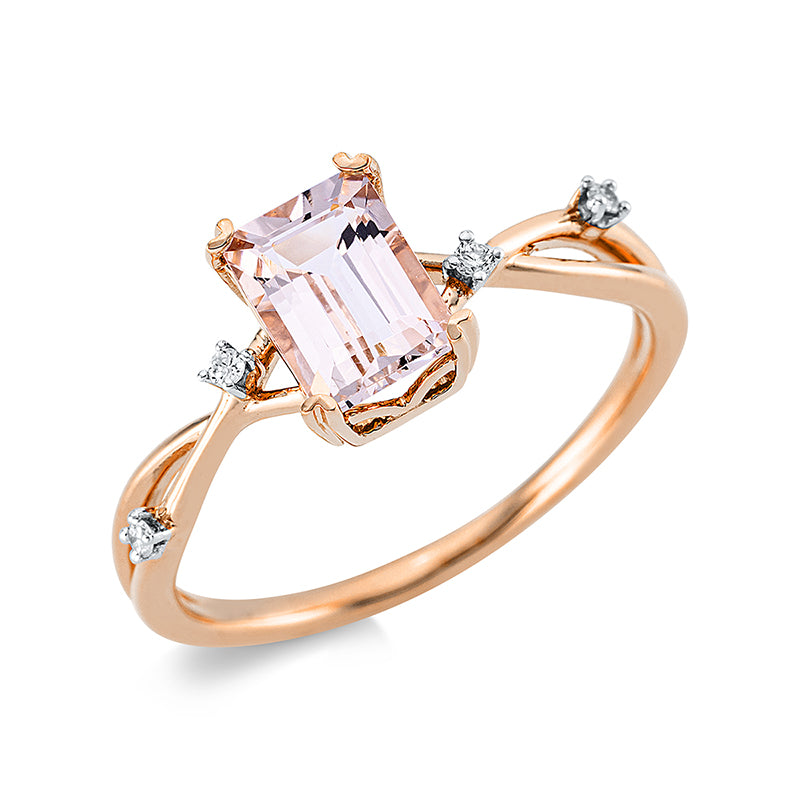Ring 18 kt RG, 4 Brill. 0,03 ct, TW-si, 1 Morganit 0,94 ct rosa