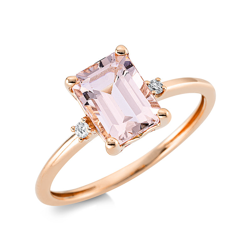 Ring 18 kt RG, 2 Brill. 0,03 ct, TW-si, 1 Morganit 1,45 ct rosa