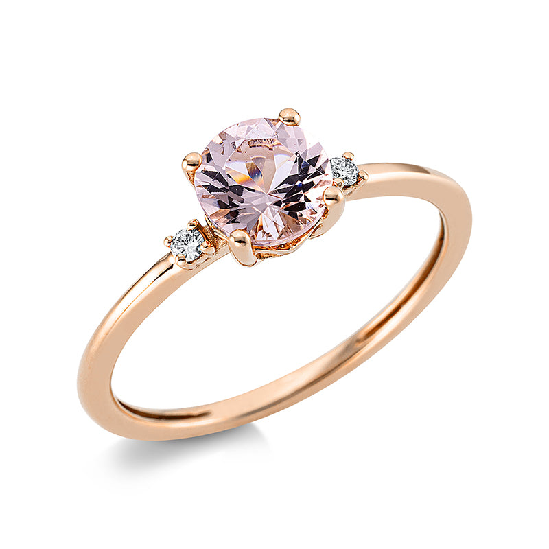 Ring 18 kt RG, 2 Brill. 0,03 ct, TW-si, 1 Morganit 0,73 ct rosa