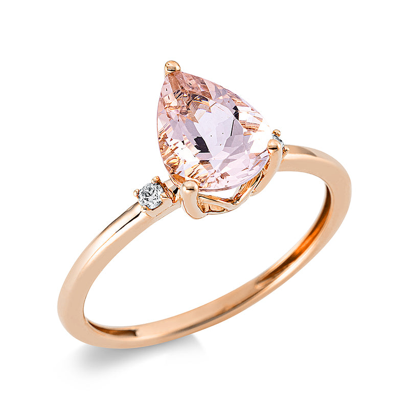 Ring 3er-Krappe 18 kt RG. 2 Brillanten 0.04 ct. TW-si. 1 Morganit 1.08 ct rosa. H:9.7 mm. B:9.0 mm. Weite:54