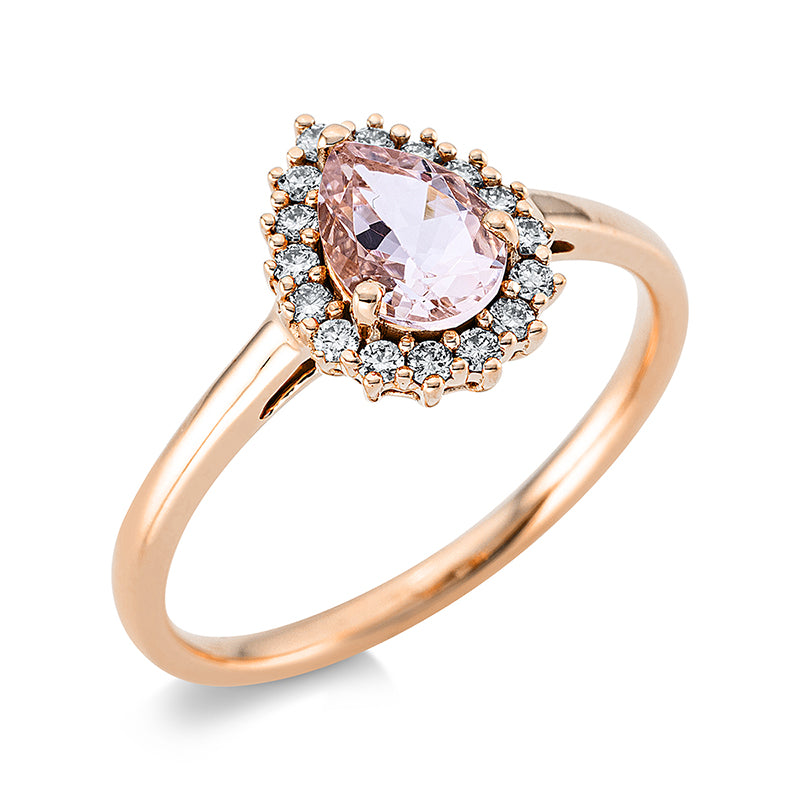 Ring 18 kt RG, 16 Brill. 0,16 ct, TW-si, 1 Morganit 0,58 ct rosa