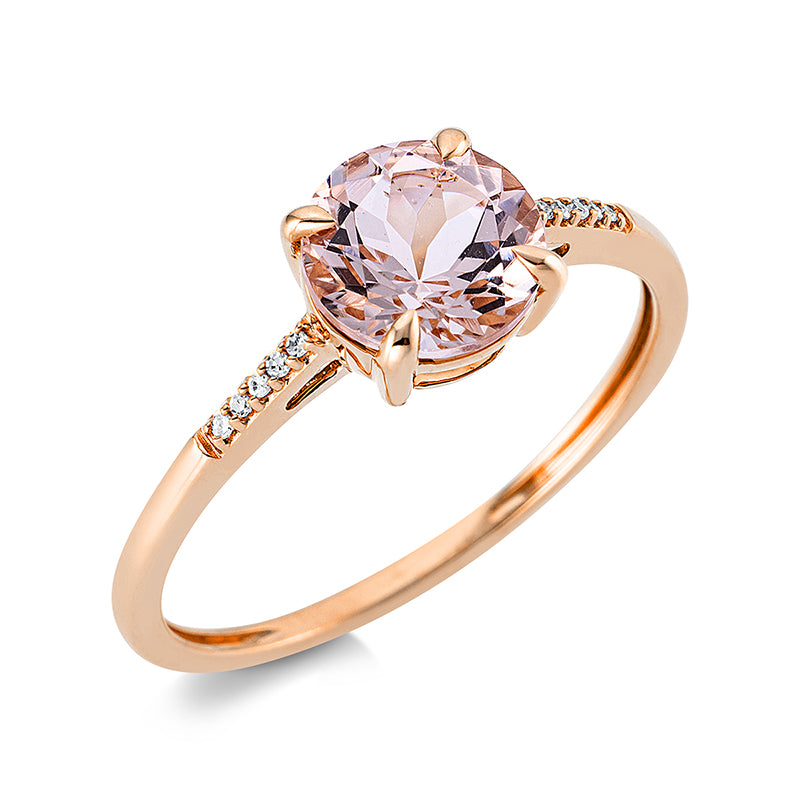 Ring 18 kt RG, 10 Dia. 0,02 ct, TW-si, 1 Morganit 1,00 ct rosa