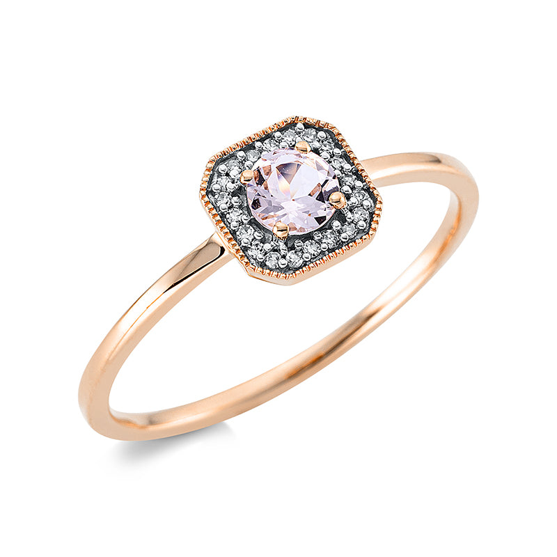 Ring 18 kt RG, 20 Dia. 0,04 ct, TW-si, 1 Morganit 0,21 ct rosa