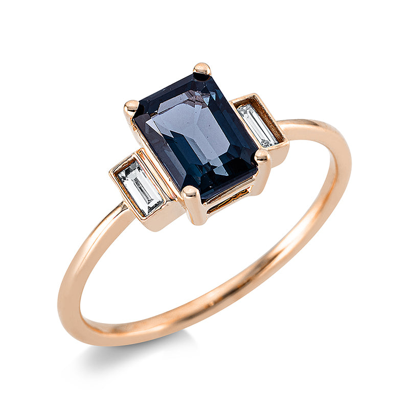 Ring 18 kt RG, 2 Bag. 0,09 ct, TW-si, 1 Topas 1,15 ct Lond. blue