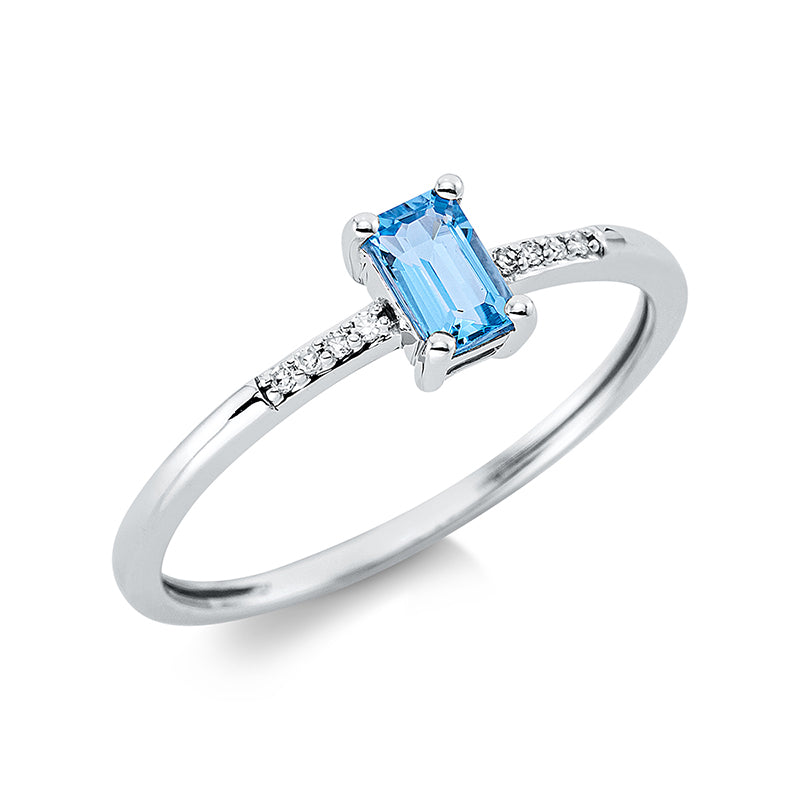 Ring 18 kt WG, 8 Dia. 0,02 ct, TW-si, 1 Topas 0,35 ct blau