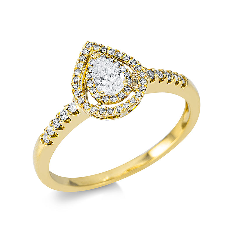 Ring 18 kt GG, 10 Brill. 0,08 ct, TW-si, 1 Tropfen 0,20 ct, TW-si, 44 Dia. 0,10 ct, TW-si