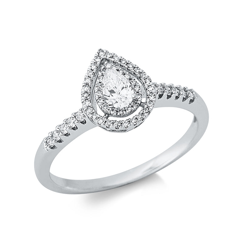 Ring 18 kt WG, 44 Dia. 0,10 ct, TW-si, 1 Tropfen 0,20 ct, TW-si, 10 Brill. 0,08 ct, TW-si