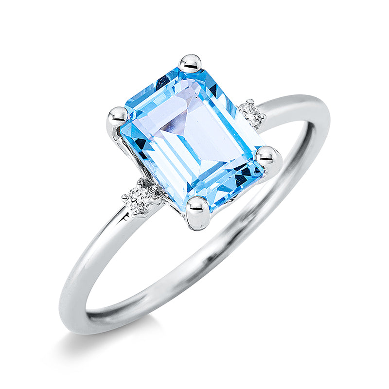 Ring 18 kt WG, 2 Brill. 0,03 ct, TW-si, 1 Topas 1,85 ct blau