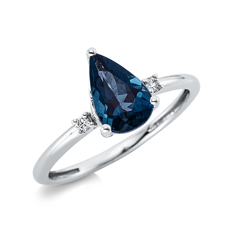 Ring 18 kt WG, 2 Brill. 0,04 ct, TW-si, 14 Topase 1,48 ct Lond. blue