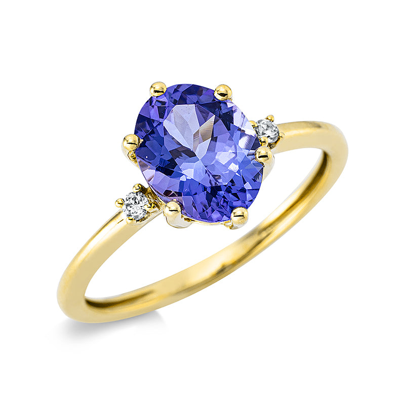 Ring 18 kt GG, 2 Brill. 0,04 ct, TW-si, 1 Tansanit 2,04 ct blau