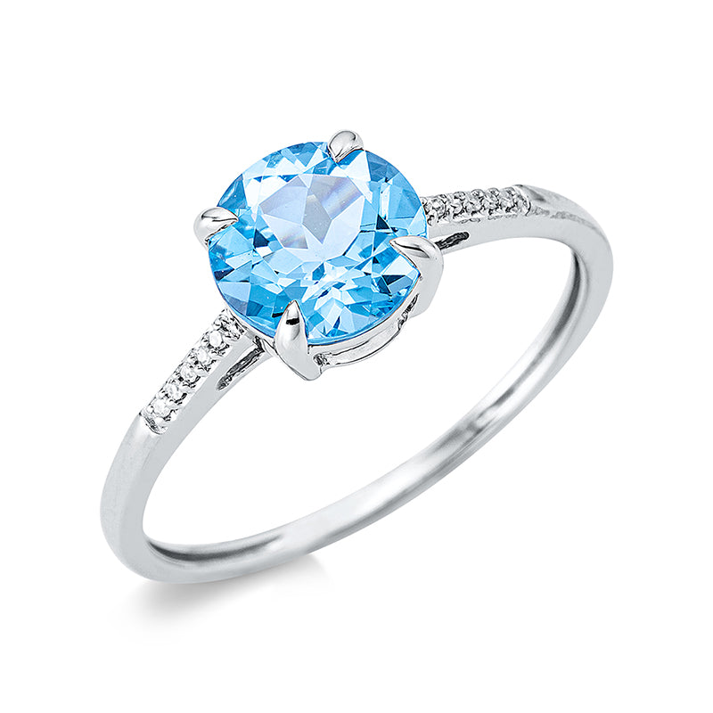 Ring 18 kt WG, 10 Dia. 0,02 ct, TW-si, 1 Topas 1,70 ct blau