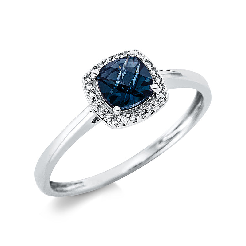 Ring 18 kt WG, 24 Dia. 0,05 ct, TW-si, 1 Topas 0,75 ct Lond. blue