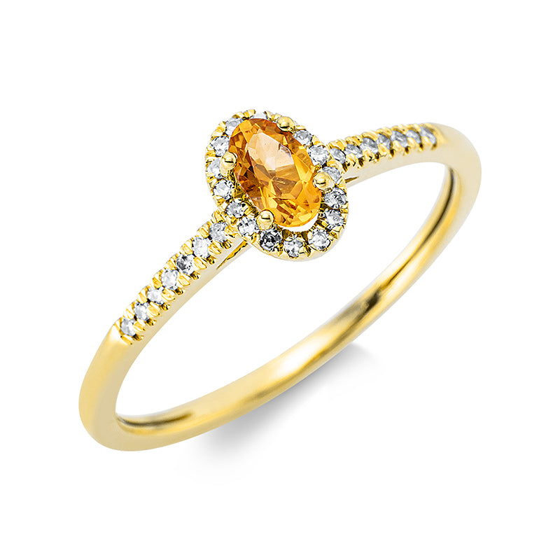 Ring 18 kt GG, 16 Dia. 0,04 ct, TW-si, 14 Dia. 0,04 ct, TW-si, 1 Citrin 0,21 ct gelb