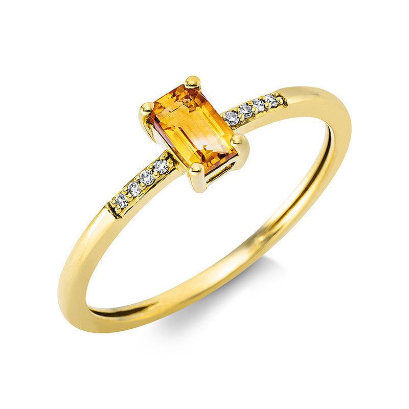 Ring 18 kt GG, 8 Dia. 0,02 ct, TW-si, 1 Citrin 0,25 ct gelb