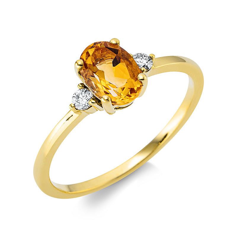 Ring 18 kt GG, 2 Brill. 0,08 ct, TW-si, 1 Citrin 0,67 ct gelb
