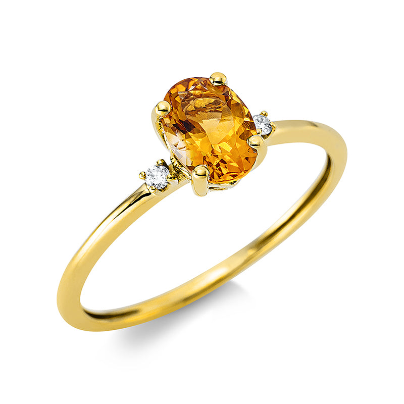 Ring 18 kt GG, 2 Brill. 0,03 ct, TW-si, 1 Citrin 0,67 ct gelb