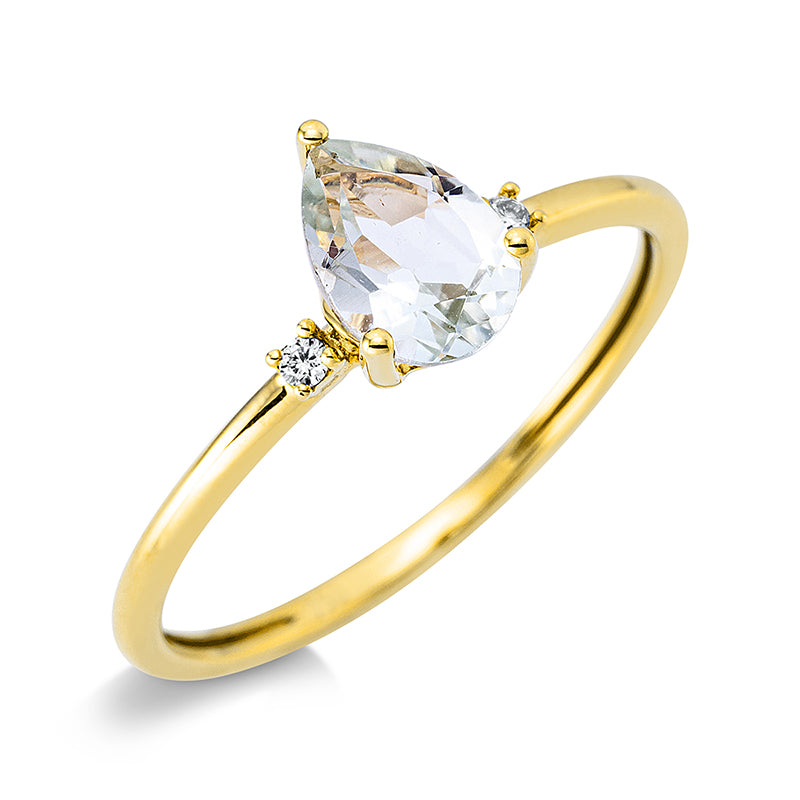 Ring 18 kt GG, 2 Brill. 0,02 ct, TW-si, 1 Amethyst 0,60 ct grün