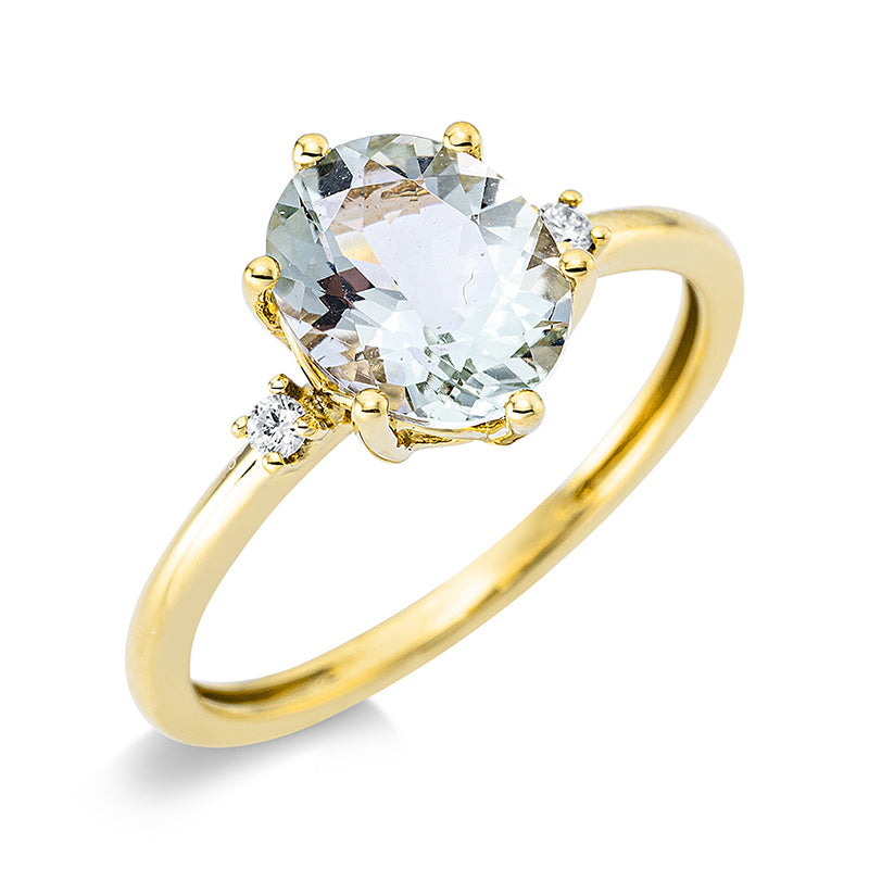 Ring 18 kt GG, 2 Brill. 0,04 ct, TW-si, 1 Amethyst 1,74 ct grün