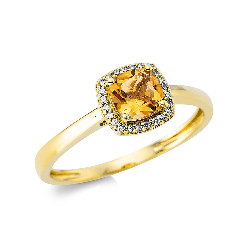 Ring 18 kt GG, 24 Dia. 0,05 ct, TW-si, 1 Citrin 0,50 ct gelb