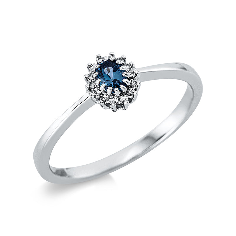 Ring 18 kt WG, 14 Dia. 0,04 ct, TW-si, 1 Topas 0,21 ct Lond. blue