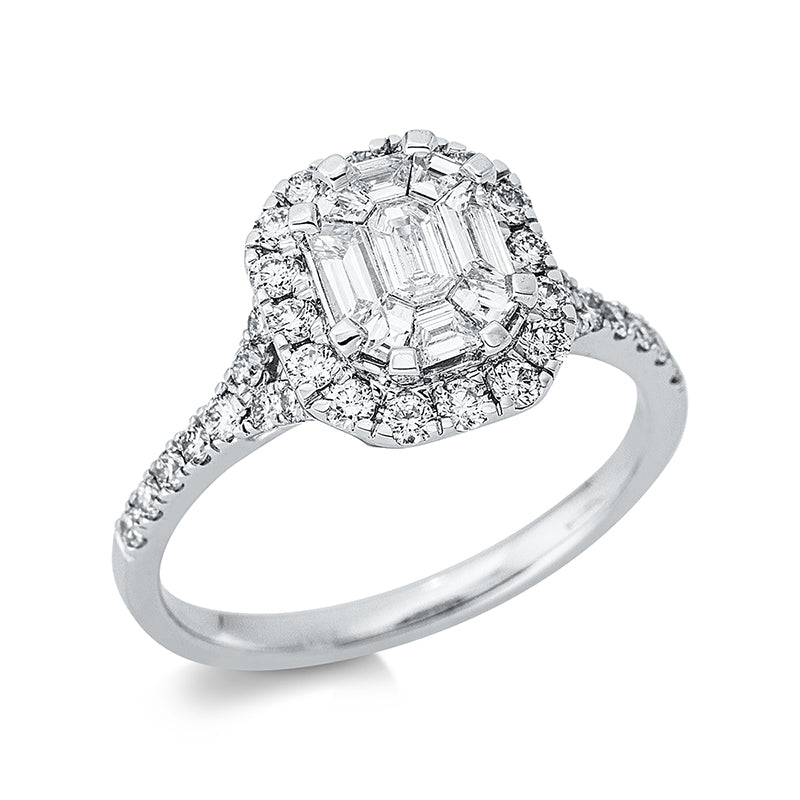 Ring 18 kt WG, 9 Fant-Schl. 0,47 ct, TW-si, 34 Brill. 0,50 ct, TW-si