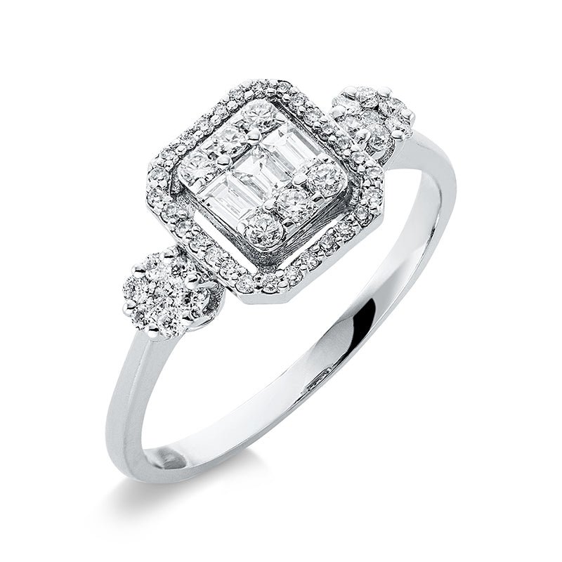 Ring 18 kt WG, 3 Bag. 0,12 ct, F-si, 60 Brill. 0,49 ct, F-si