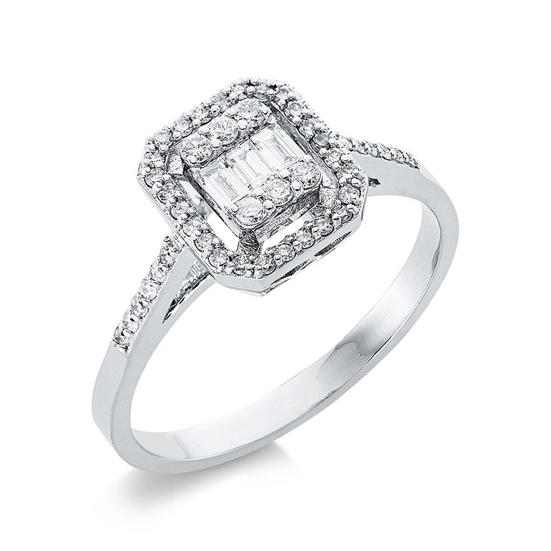 Ring 18 kt WG, 3 Bag. 0,10 ct, F-si, 44 Brill. 0,21 ct, F-si