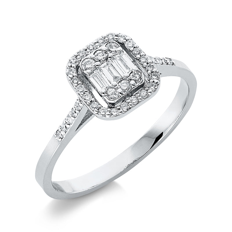 Ring 18 kt WG, 3 Bag. 0,08 ct, F-si, 38 Brill. 0,20 ct, F-si