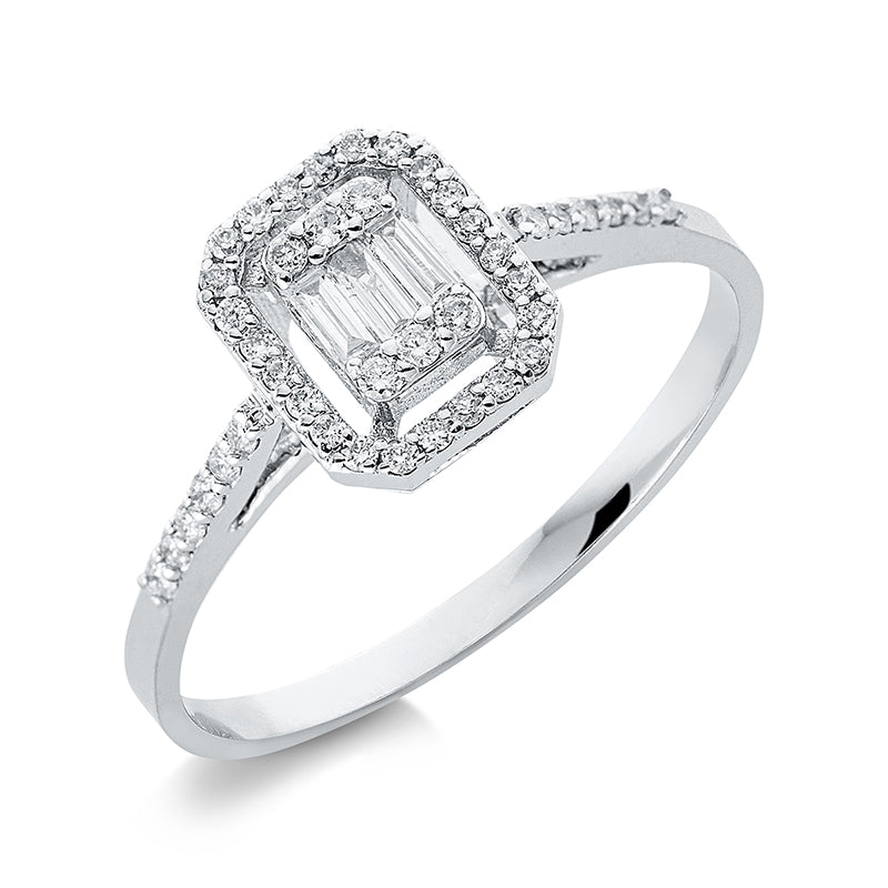 Ring 18 kt WG, 3 Bag. 0,07 ct, F-si, 42 Brill. 0,17 ct, F-si