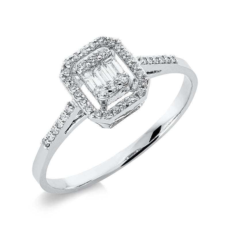 Ring 18 kt WG, 3 Bag. 0,06 ct, F-si, 42 Brill. 0,15 ct, F-si