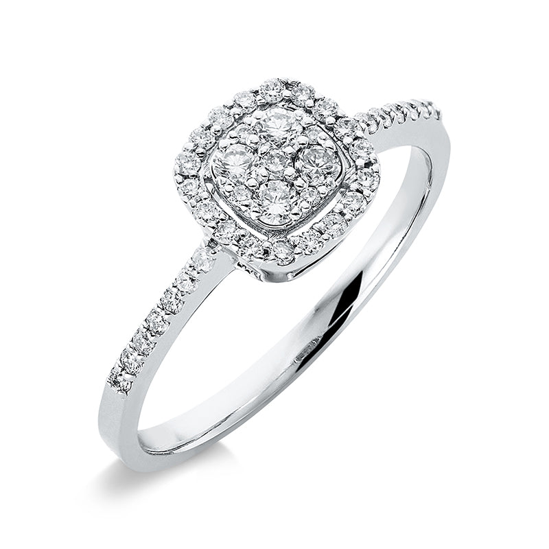 Ring 18 kt WG, 4 Bag. 0,13 ct, F-si, 37 Brill. 0,22 ct, F-si