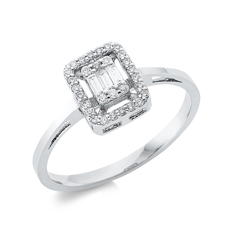 Ring 18 kt WG, 3 Bag. 0,05 ct, F-si, 30 Brill. 0,12 ct, F-si