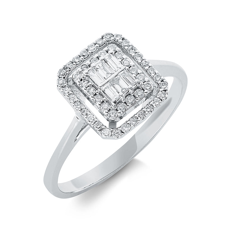 Ring 18 kt WG, 6 Bag. 0,08 ct, F-si, 48 Brill. 0,17 ct, F-si