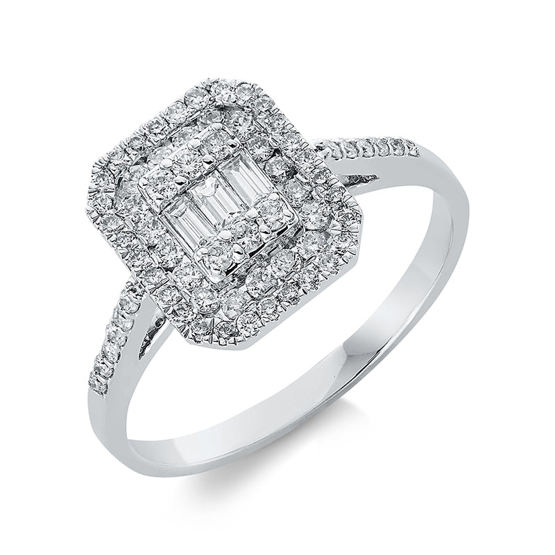 Ring 18 kt WG, 3 Bag. 0,08 ct, F-si, 66 Brill. 0,39 ct, F-si