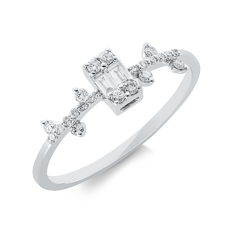 Ring 18 kt WG, 2 Bag. 0,07 ct, TW-si, 22 Brill. 0,14 ct, TW-si