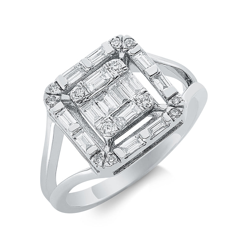 Ring 18 kt WG, 2 Brill. 0,07 ct, TW-si, 12 Bag. 0,43 ct, TW-si, 12 Brill. 0,14 ct, TW-si