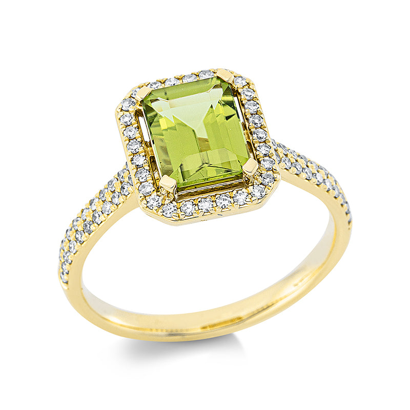 Ring 18 kt GG, 72 Dia. 0,27 ct, TW-si, 1 Peridot 1,66 ct grün