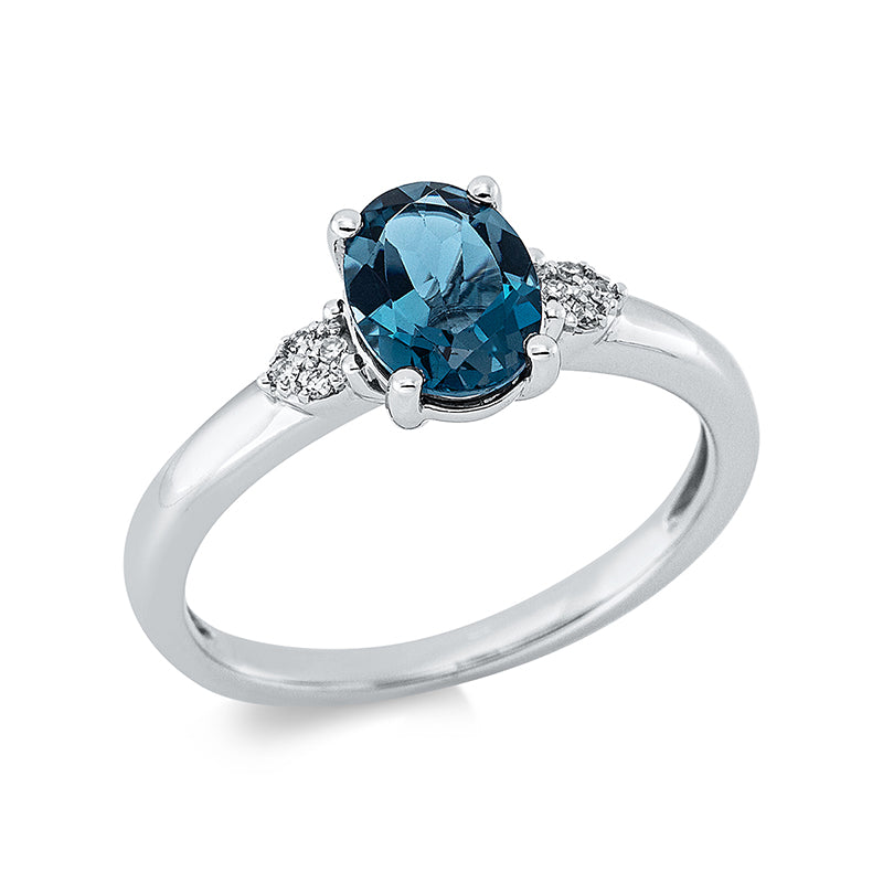 Ring 18 kt WG, 8 Dia. 0,03 ct, TW-si, 1 Topas 1,35 ct Lond. blue
