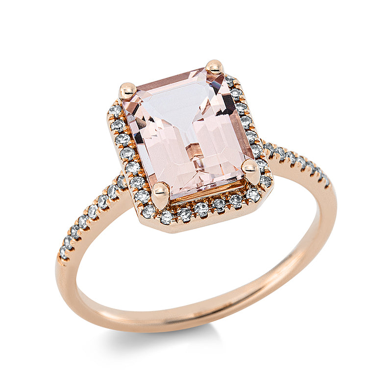 Ring 18 kt RG, 44 Dia. 0,18 ct, TW-si, 1 Morganit 2,24 ct rosa