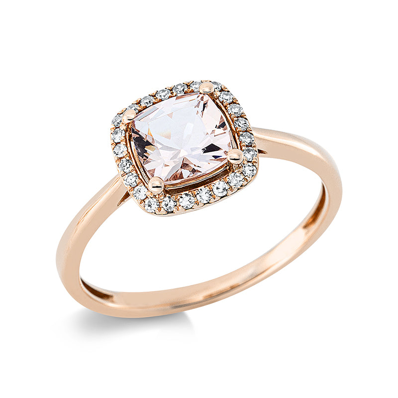 Ring 18 kt RG, 24 Dia. 0,10 ct, TW-si, 1 Morganit 0,77 ct rosa