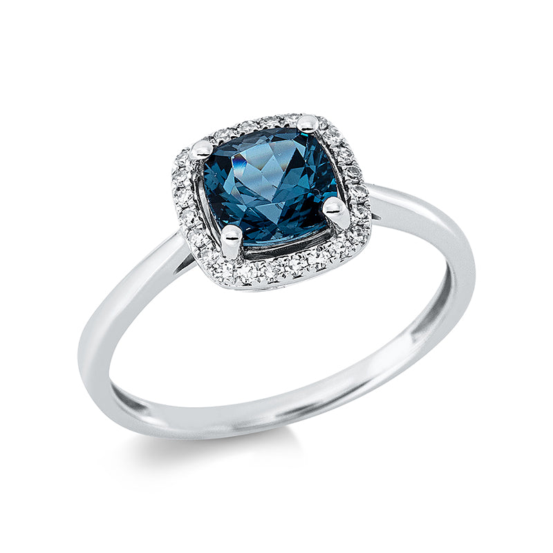 Ring 18 kt WG, 24 Dia. 0,10 ct, TW-si, 1 Topas 1,17 ct Lond. blue