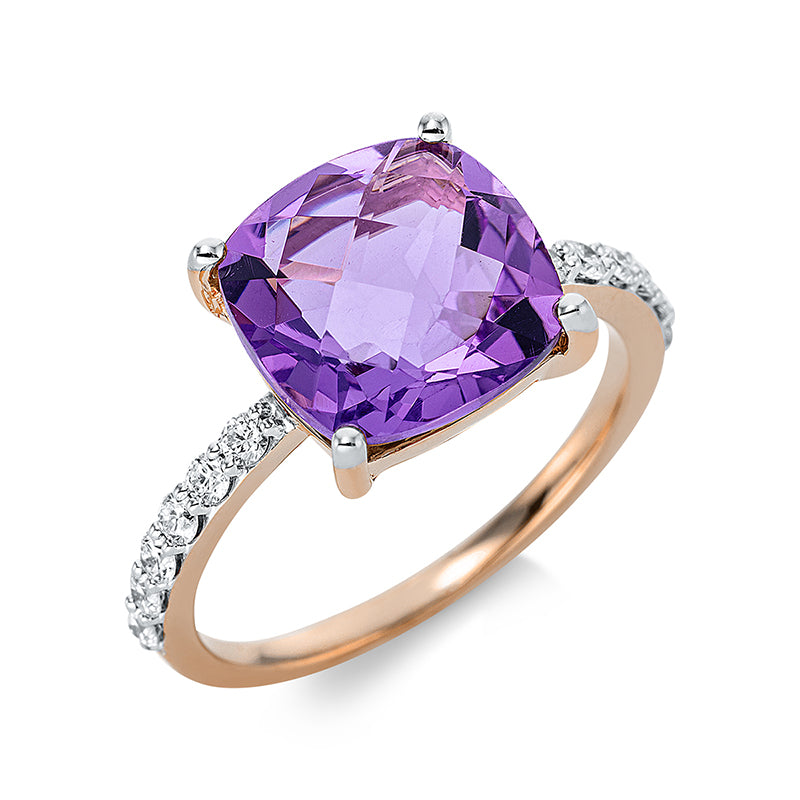 Ring 18 kt RG, 12 Brill. 0,26 ct, TW-si, 1 Amethyst 3,51 ct lila