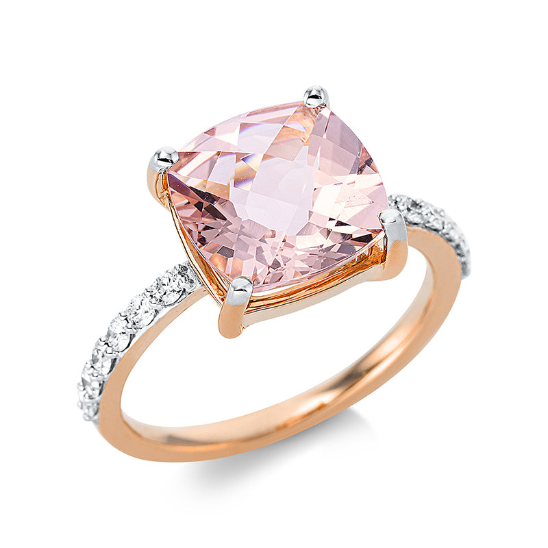 Ring 18 kt RG, 12 Brill. 0,25 ct, TW-si, 1 Morganit 4,14 ct rosa