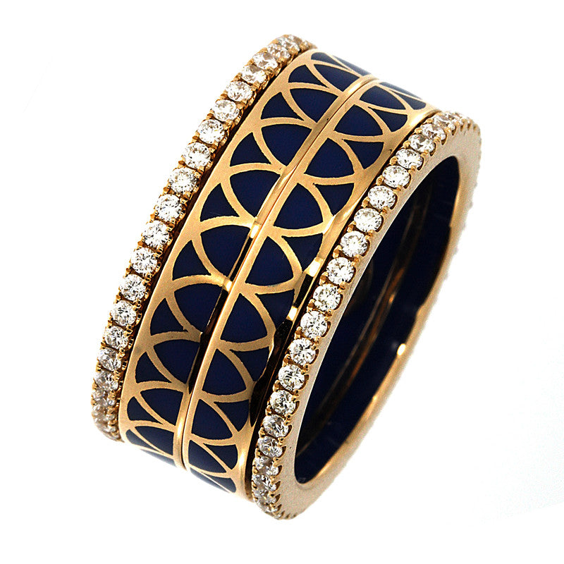 Ring 18 kt RG, 94 Brill. 0,96 ct, TW-vsi/si, Emaille blau