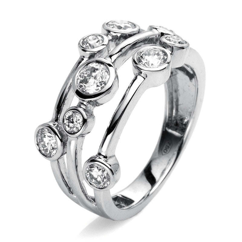 Ring 18 kt WG, 3 Brill. 0,45 ct, TW-si, 1 Brill. 0,26 ct, TW-si, 5 Brill. 0,38 ct, TW-si
