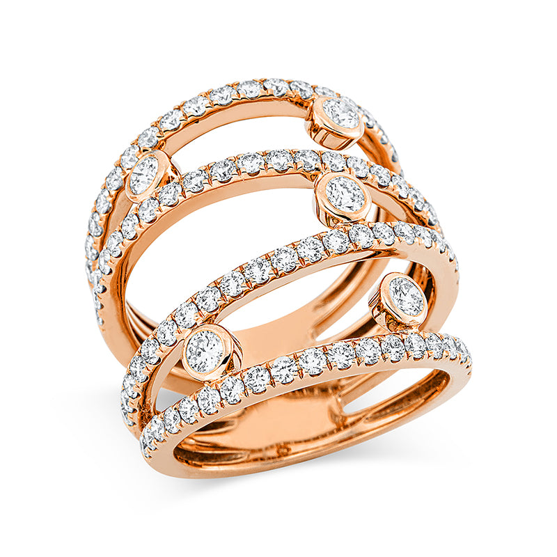 Ring 18 kt RG. 85 Brillanten 1.70 ct. TW-vsi. B:22.2 mm. Weite:53