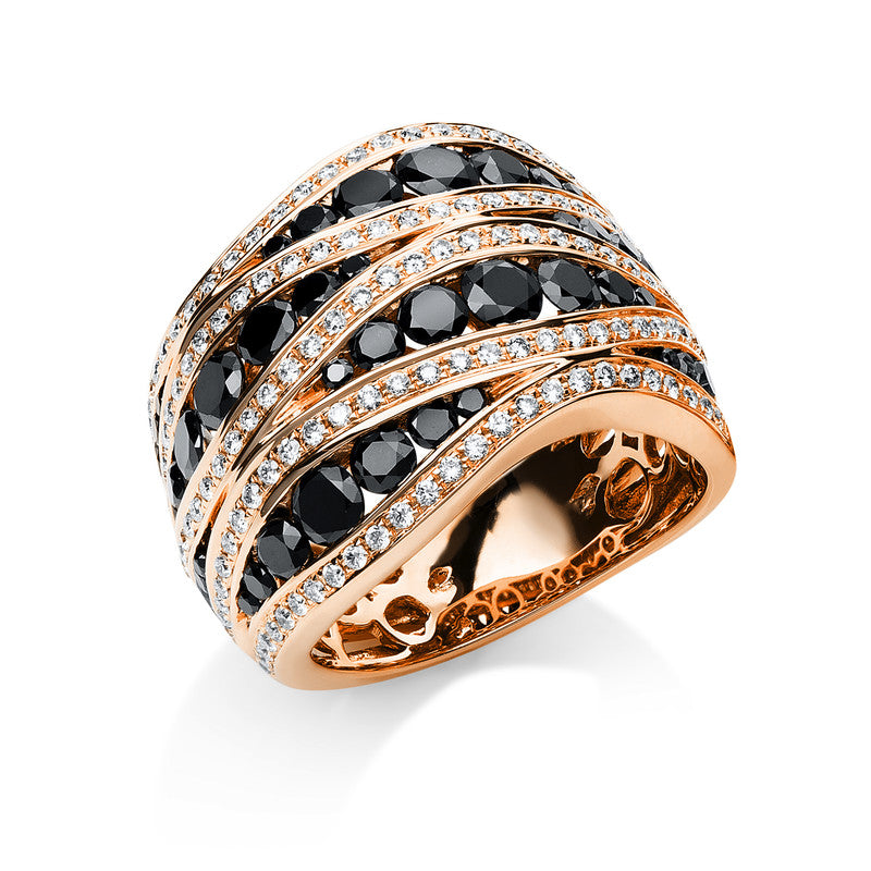 Ring 18 kt RG, teils schwarz rhodiniert, 143 Brill. 0,66 ct, TW-vsi, 44 Brill. 2,01 ct, schwarz