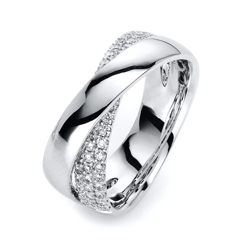 Ring 18 kt WG. 44 Brill. 0.37 ct. W-si. B:4.0 mm. Weite:54