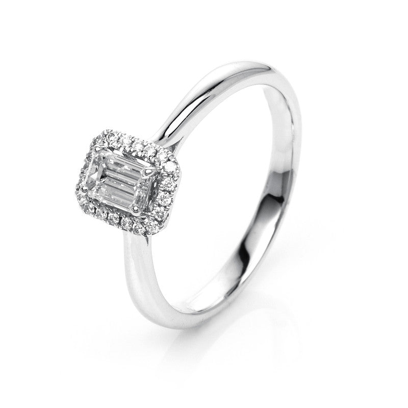Ring 14 kt WG. 1 Sm.schliff 0.41 ct. TW-si. 24 Brillanten 0.11 ct. TW-si. Weite:59