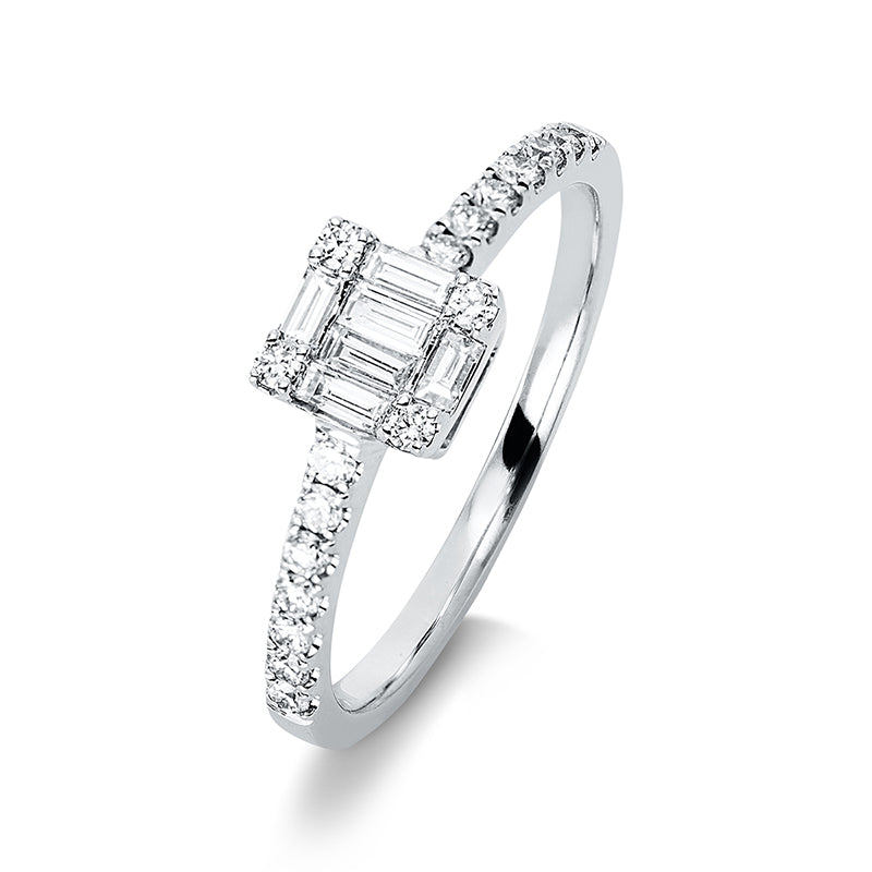 Ring 18 kt WG, 6 Bag. 0,19 ct, TW-si, 18 Brill. 0,22 ct, TW-si